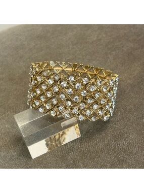 Gold tone Crystal rhinestone embellished stretchy thick bracelet
